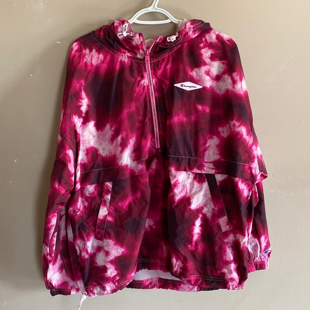 Pink tie-dye pattern, champion windbreaker